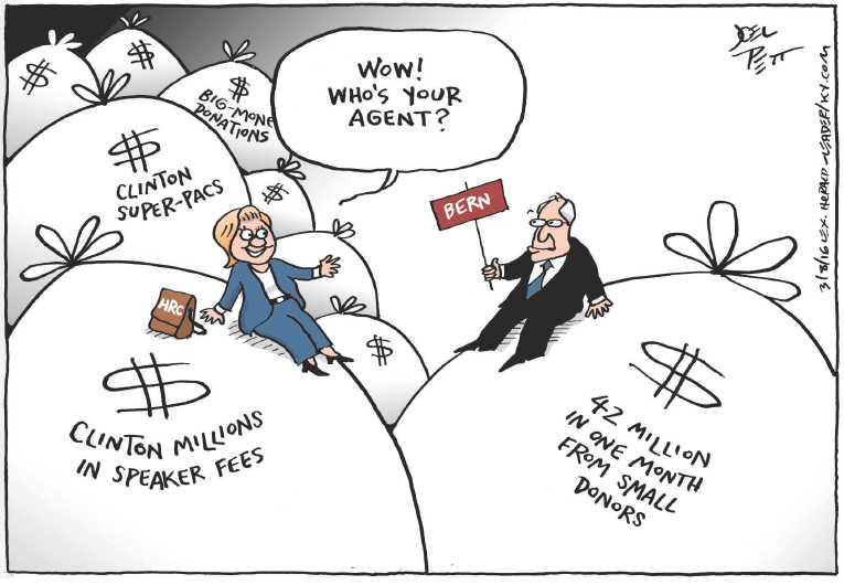 Political/Editorial Cartoon by Joel Pett, Lexington Herald-Leader, CWS/CartoonArts Intl. on Sanders Wins Michigan