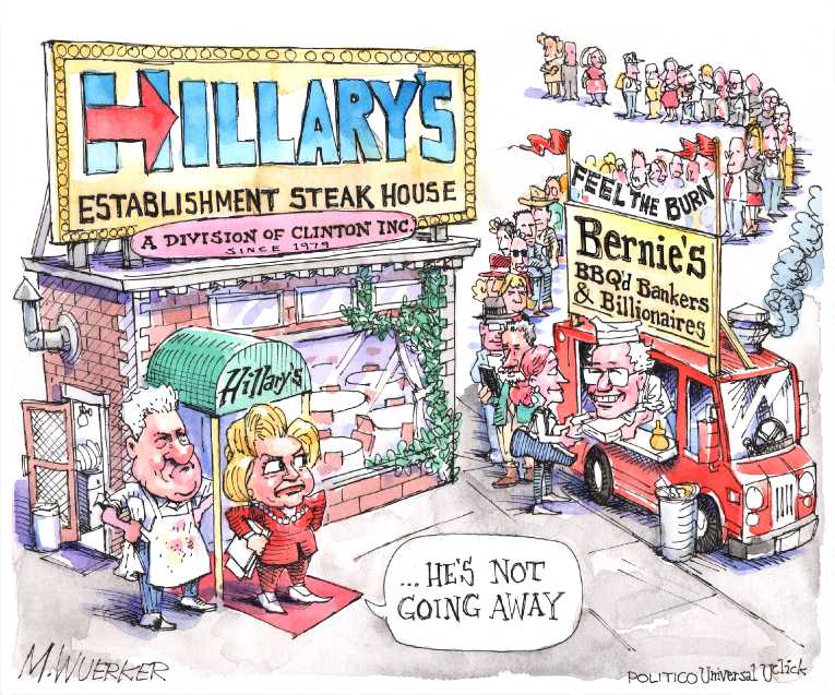 Political/Editorial Cartoon by Matt Wuerker, Politico on Sanders Wins Michigan