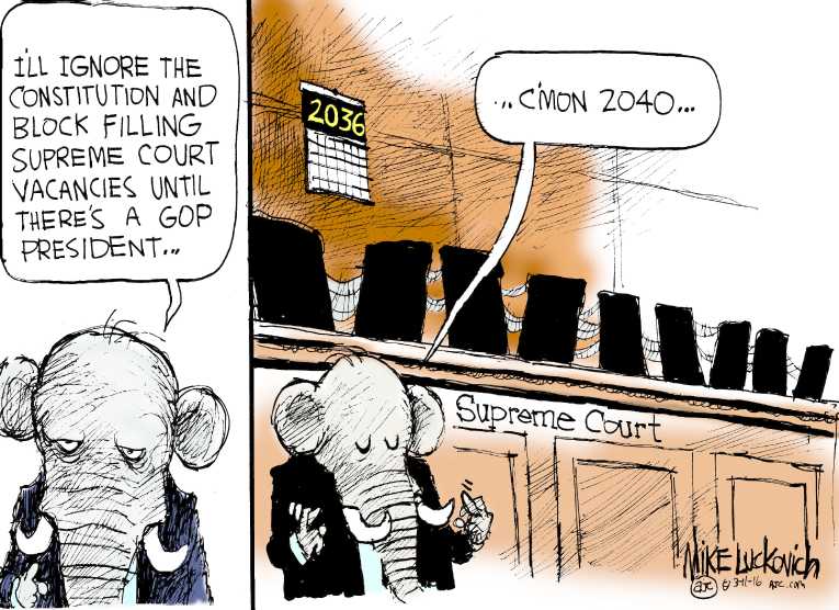 Political/Editorial Cartoon by Mike Luckovich, Atlanta Journal-Constitution on Supreme Court List Narrows