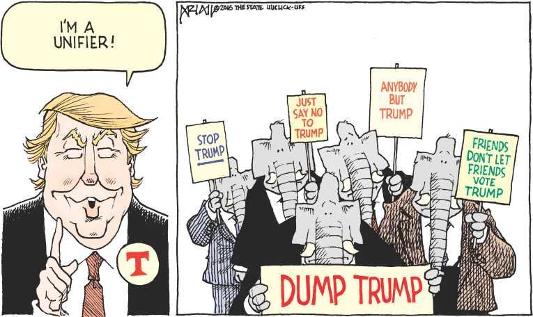 Political/Editorial Cartoon by Robert Ariail on GOP Aims at Trump