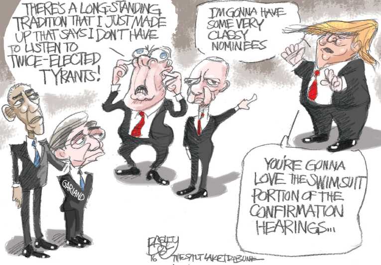 Political/Editorial Cartoon by Pat Bagley, Salt Lake Tribune on Obama Nominates Merrick Garland