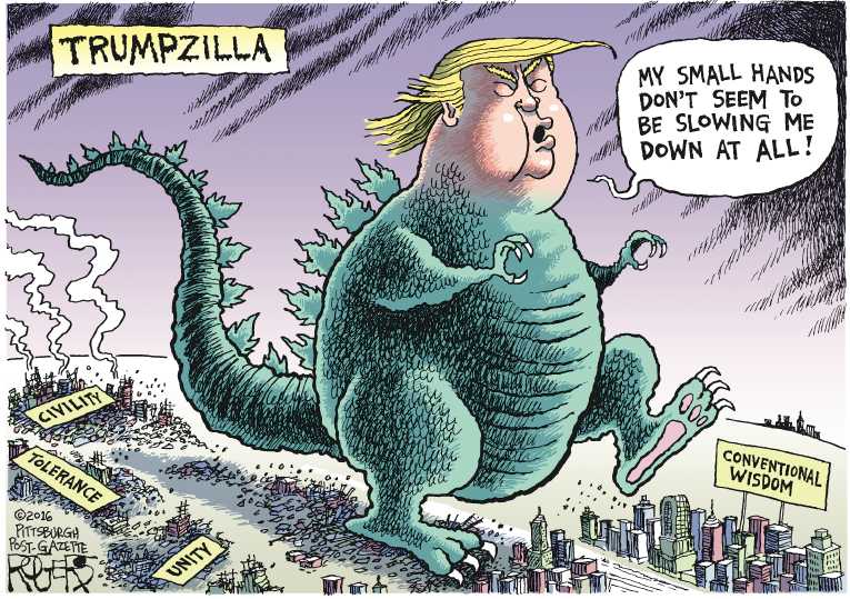 Political/Editorial Cartoon by Rob Rogers, The Pittsburgh Post-Gazette on Trump Widens Lead