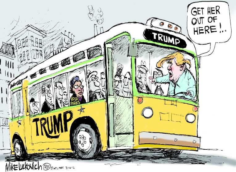Political/Editorial Cartoon by Mike Luckovich, Atlanta Journal-Constitution on Violence Erupts at Trump Rallies