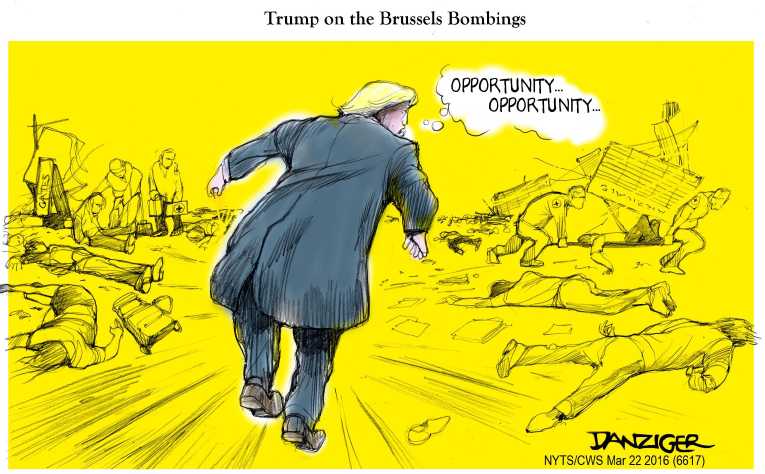 Political/Editorial Cartoon by Jeff Danziger, CWS/CartoonArts Intl. on Terrorism Strikes Brussels