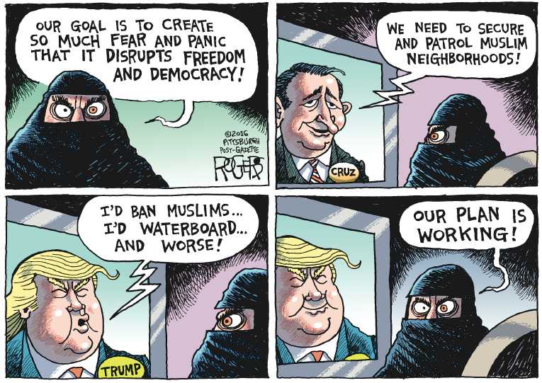 Political/Editorial Cartoon by Rob Rogers, The Pittsburgh Post-Gazette on Terrorism Strikes Brussels