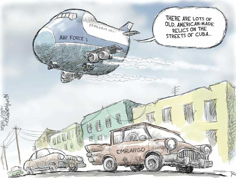 Political/Editorial Cartoon by Nick Anderson, Houston Chronicle on Obama Visits Cuba