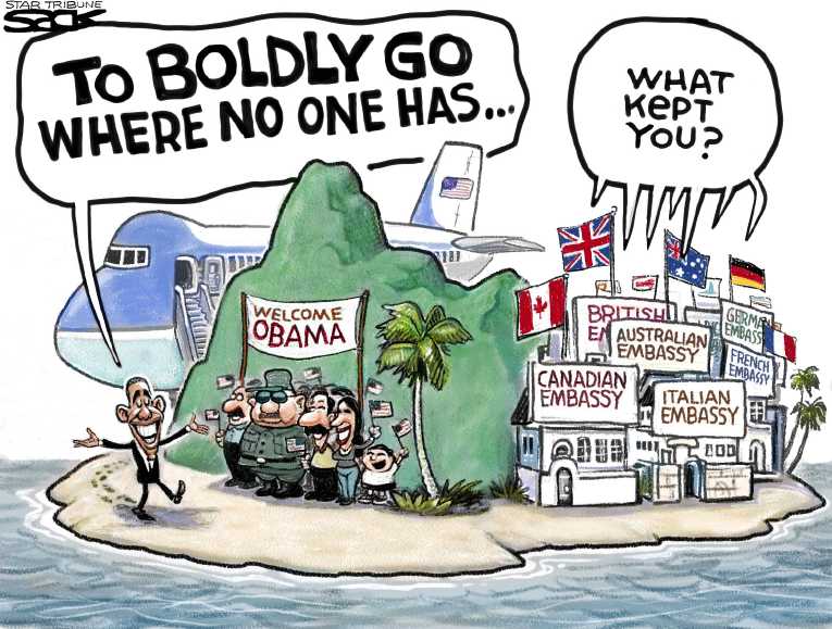 Political/Editorial Cartoon by Steve Sack, Minneapolis Star Tribune on Obama Visits Cuba