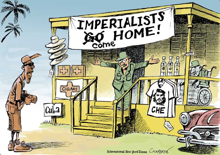 Political/Editorial Cartoon by Patrick Chappatte, International Herald Tribune on Obama Visits Cuba