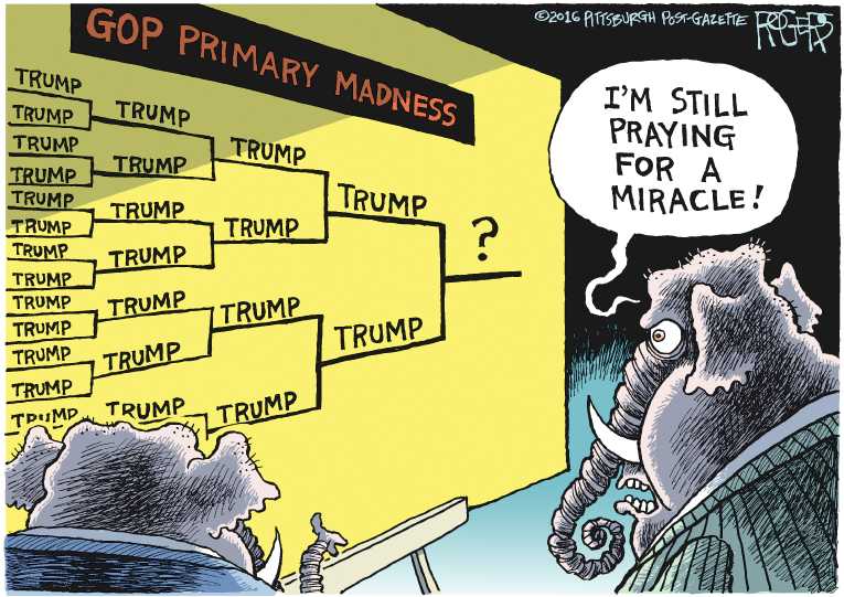 Political/Editorial Cartoon by Rob Rogers, The Pittsburgh Post-Gazette on Trump Racing Toward Nomination