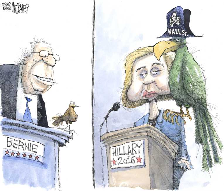 Political/Editorial Cartoon by Matt Davies, Journal News on Sanders Crushes Clinton