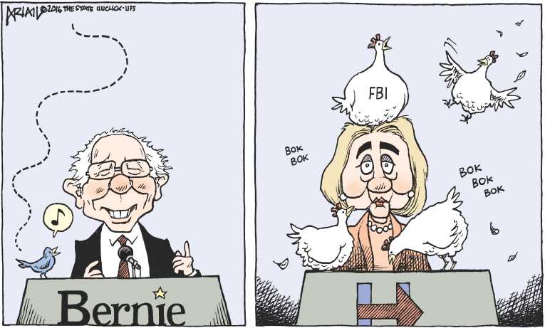 Political/Editorial Cartoon by Robert Ariail on Sanders Crushes Clinton