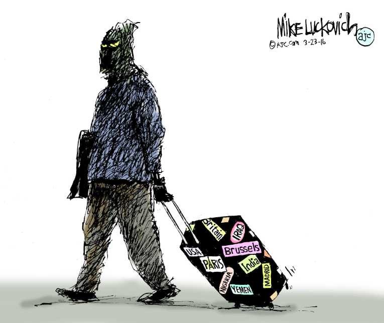 Political/Editorial Cartoon by Mike Luckovich, Atlanta Journal-Constitution on No Follow-up Attacks After Brussels