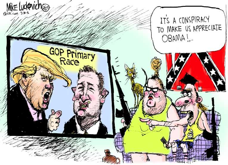 Political/Editorial Cartoon by Mike Luckovich, Atlanta Journal-Constitution on Republican Race Growing Nastier