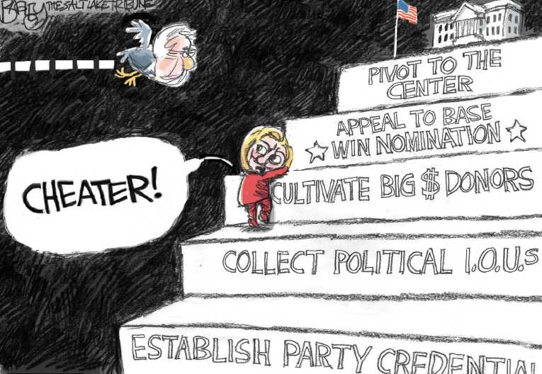 Political/Editorial Cartoon by Pat Bagley, Salt Lake Tribune on Sanders Wins Wisconsin