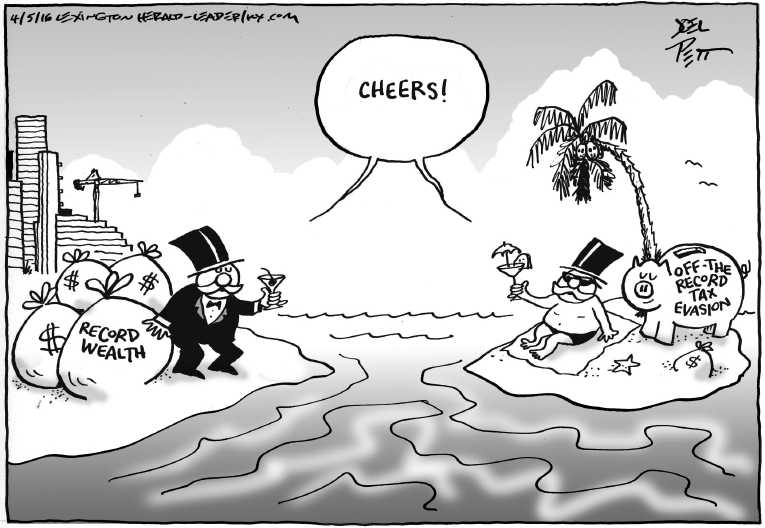 Political/Editorial Cartoon by Joel Pett, Lexington Herald-Leader, CWS/CartoonArts Intl. on Panama Tax Dodge Uncovered