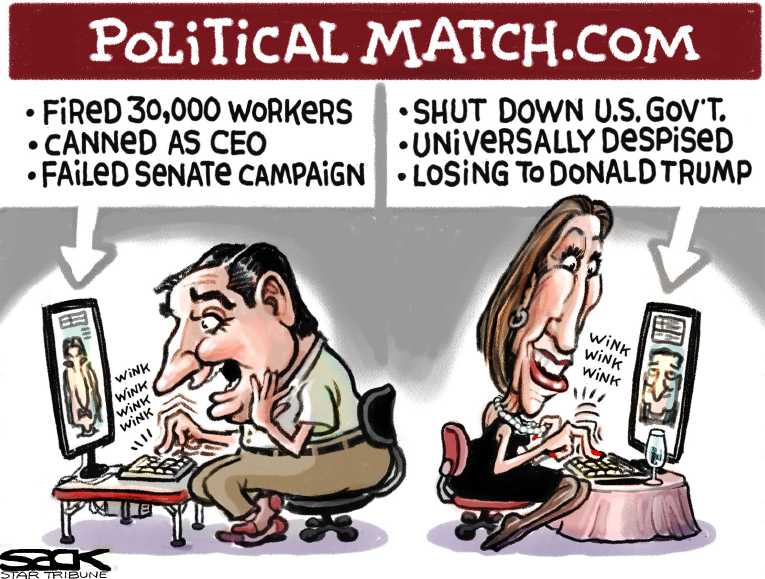 Political/Editorial Cartoon by Steve Sack, Minneapolis Star Tribune on Cruz Picks Fiorina for VP