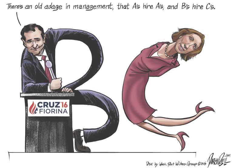 Political/Editorial Cartoon by Darrin Bell, Washington Post Writers Group on Cruz Picks Fiorina for VP