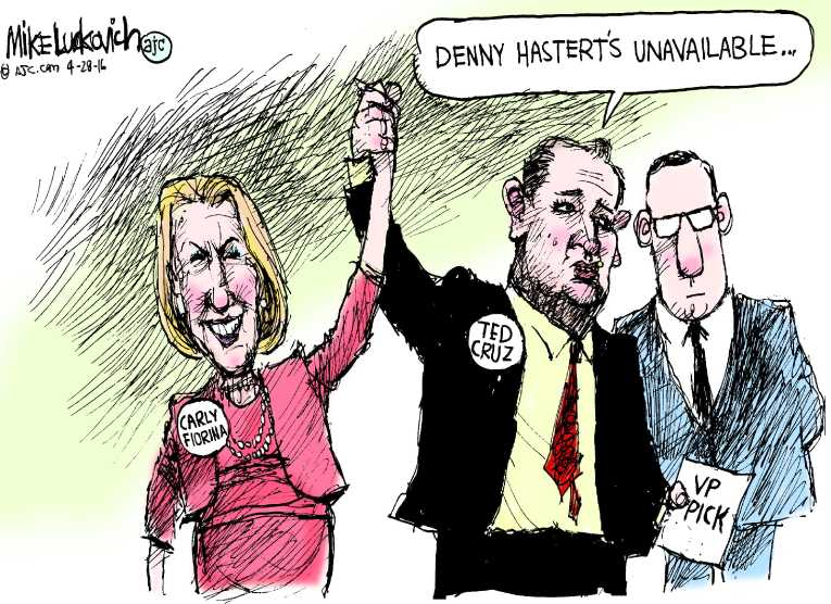 Political/Editorial Cartoon by Mike Luckovich, Atlanta Journal-Constitution on Cruz Picks Fiorina for VP