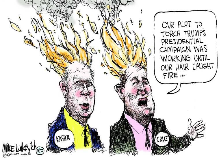 Political/Editorial Cartoon by Mike Luckovich, Atlanta Journal-Constitution on Cruz, Kasich Join Forces