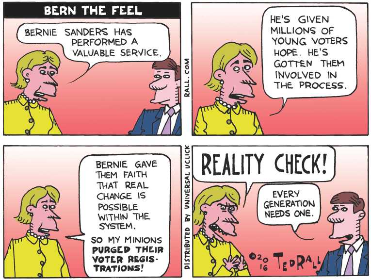 Political/Editorial Cartoon by Ted Rall on Hillary Wins Big in Closed Primaries