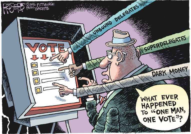 Political/Editorial Cartoon by Rob Rogers, The Pittsburgh Post-Gazette on Hillary Wins Big in Closed Primaries