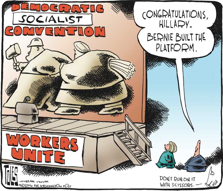 Political/Editorial Cartoon by Tom Toles, Washington Post on Hillary Wins Big in Closed Primaries