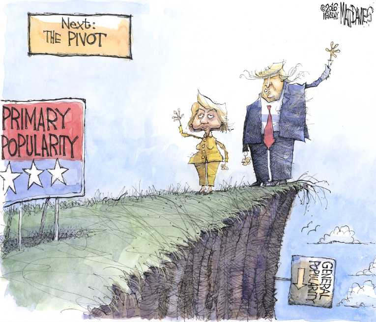 Political/Editorial Cartoon by Matt Davies, Journal News on Trump vs. Hillary Likely