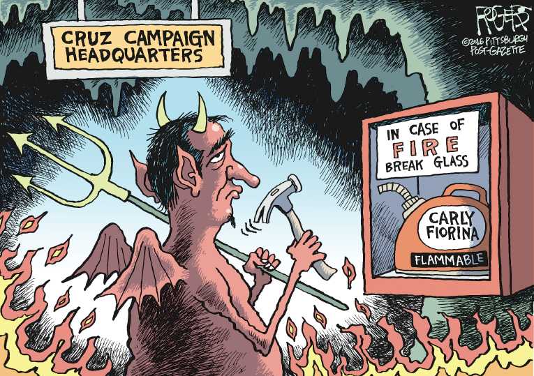 Political/Editorial Cartoon by Rob Rogers, The Pittsburgh Post-Gazette on Cruz Suspends Campaign
