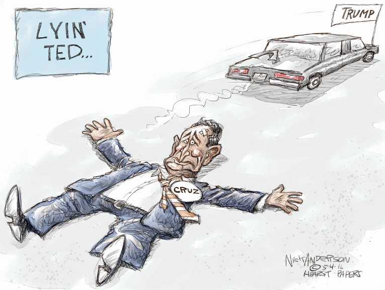 Political/Editorial Cartoon by Nick Anderson, Houston Chronicle on Cruz Suspends Campaign