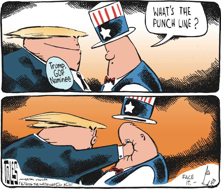 Political/Editorial Cartoon by Tom Toles, Washington Post on Trump to Be Nominee