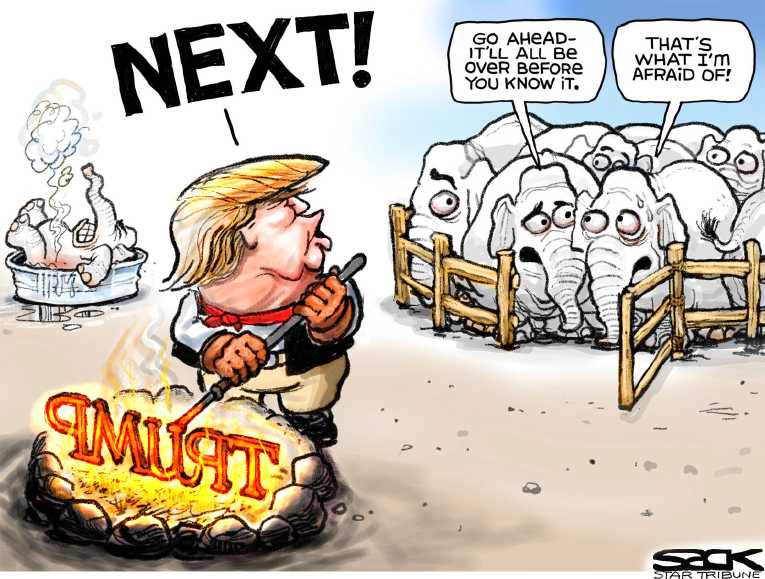 Political Cartoon on 'Party Leaders Accepting Trump' by Steve Sack,  Minneapolis Star Tribune at The Comic News