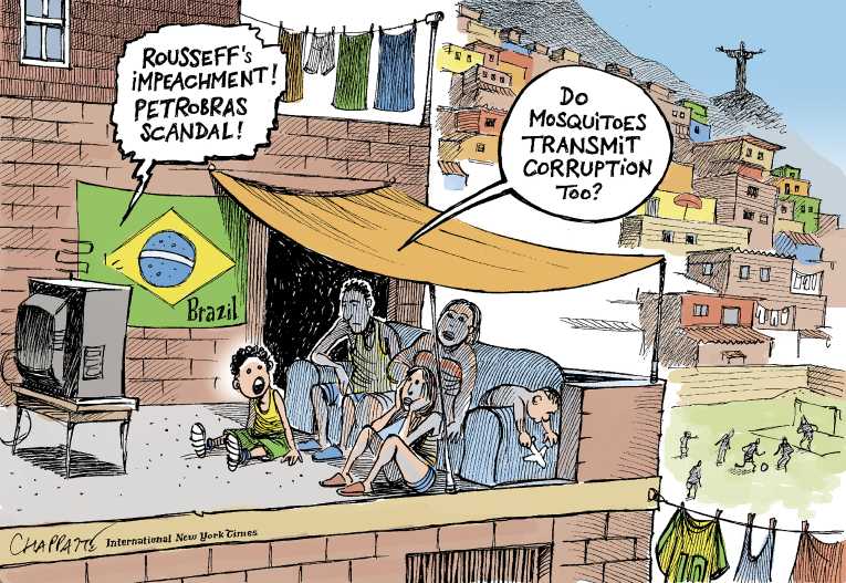 Political/Editorial Cartoon by Patrick Chappatte, International Herald Tribune on Brazil in Crisis