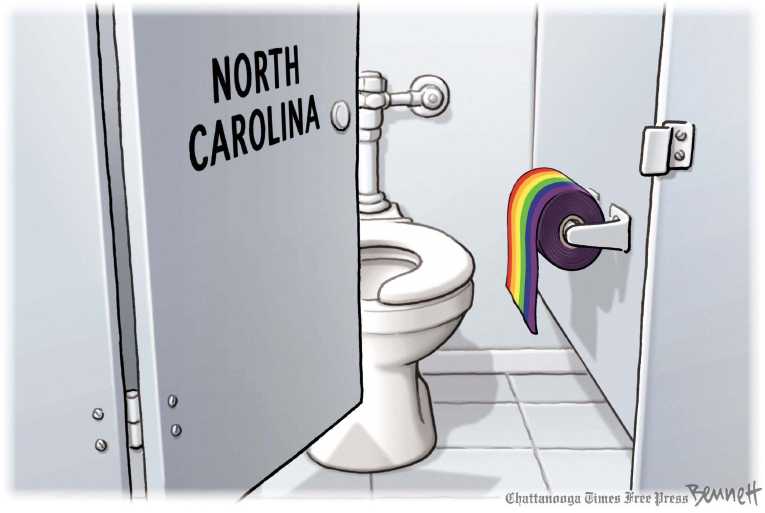 Political/Editorial Cartoon by Clay Bennett, Chattanooga Times Free Press on Bathroom Battle Escalates