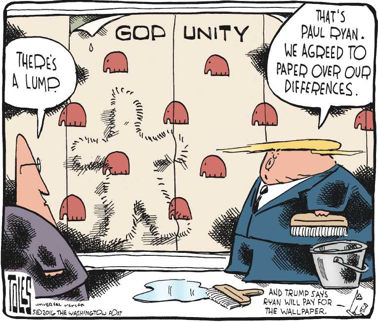 Political/Editorial Cartoon by Tom Toles, Washington Post on GOP Rallies Behind Trump