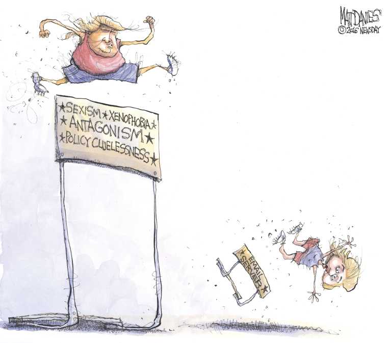 Political/Editorial Cartoon by Matt Davies, Journal News on Trump Targets Clinton