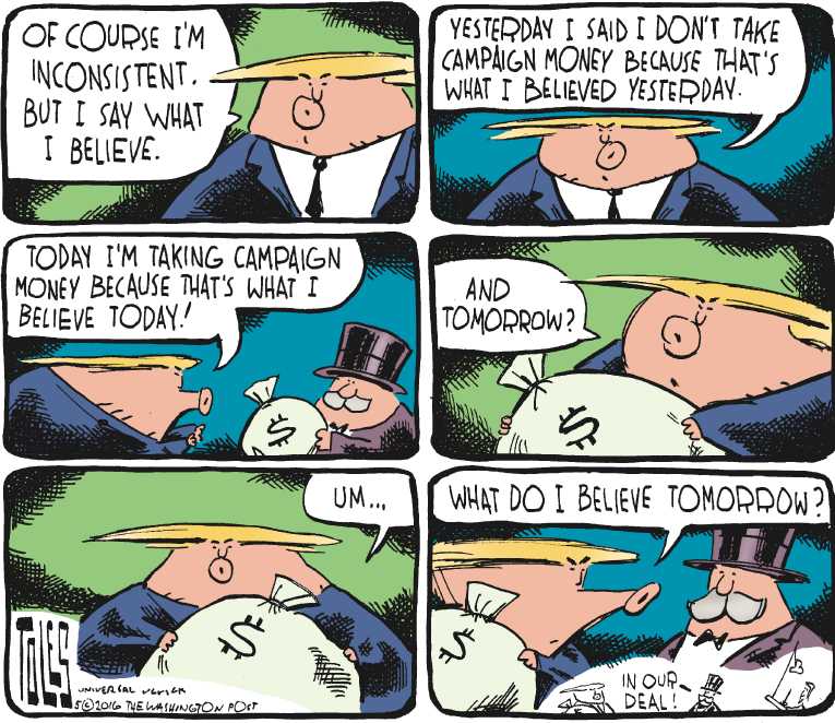 Political/Editorial Cartoon by Tom Toles, Washington Post on Trump Targets Clinton