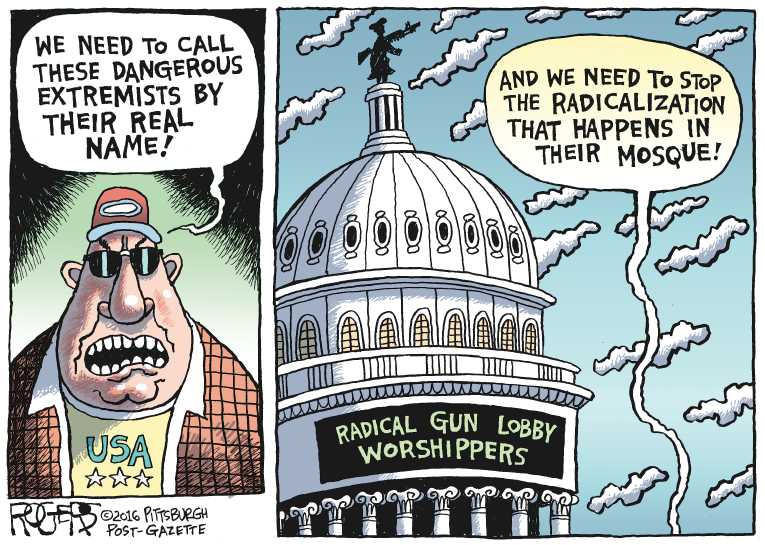 Political/Editorial Cartoon by Rob Rogers, The Pittsburgh Post-Gazette on 49 Killed at Nightclub