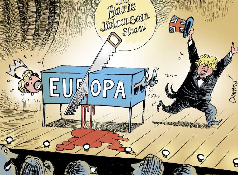 Political/Editorial Cartoon by Patrick Chappatte, International Herald Tribune on Brexit Vote Fallout Continues