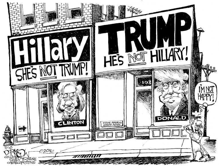 Political/Editorial Cartoon by John Darkow, Columbia Daily Tribune, Missouri on Clinton, Trump Neck and Neck