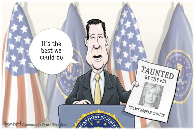 Political/Editorial Cartoon by Clay Bennett, Chattanooga Times Free Press on FBI Blasts Clinton