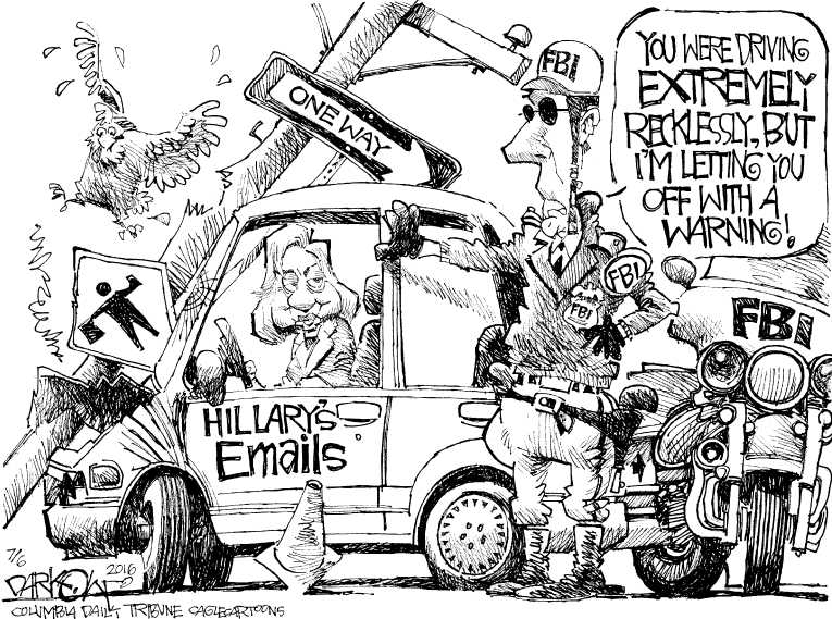 Political/Editorial Cartoon by John Darkow, Columbia Daily Tribune, Missouri on FBI Blasts Clinton