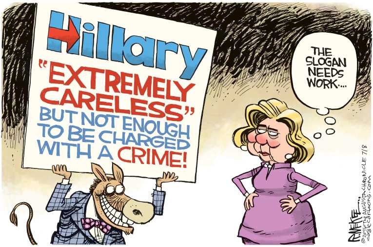 Political/Editorial Cartoon by Rick McKee, The Augusta Chronicle on FBI Blasts Clinton