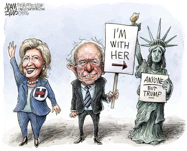 Political/Editorial Cartoon by Adam Zyglis, The Buffalo News on Sanders Endorses Hillary