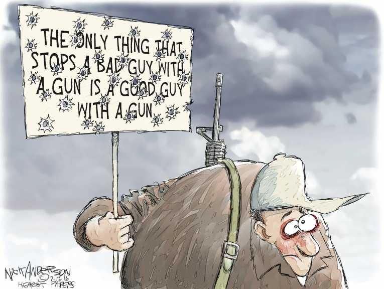 Political/Editorial Cartoon by Nick Anderson, Houston Chronicle on Shootings Stun Nation