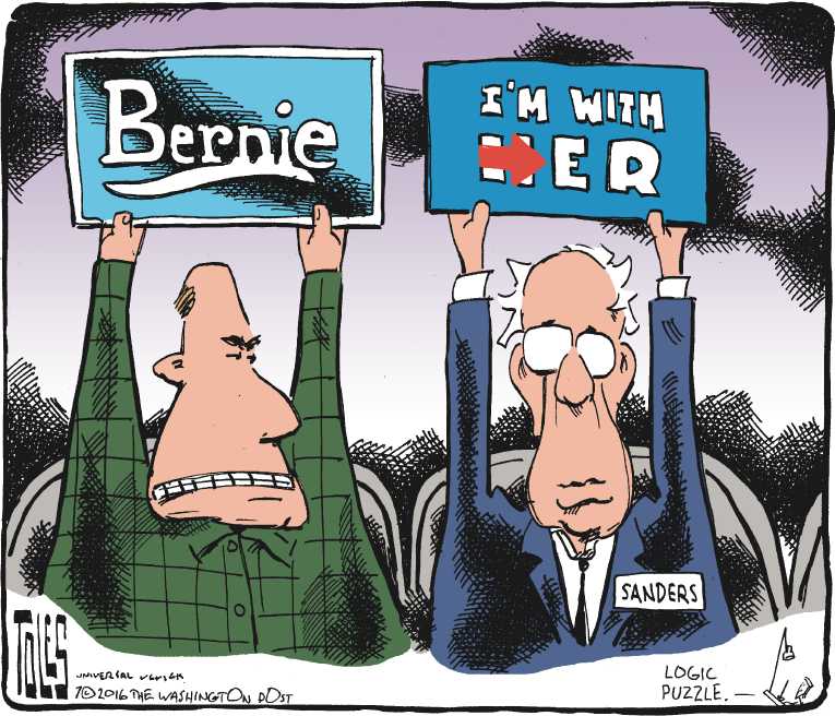 Political/Editorial Cartoon by Tom Toles, Washington Post on Clinton Wins Nomination