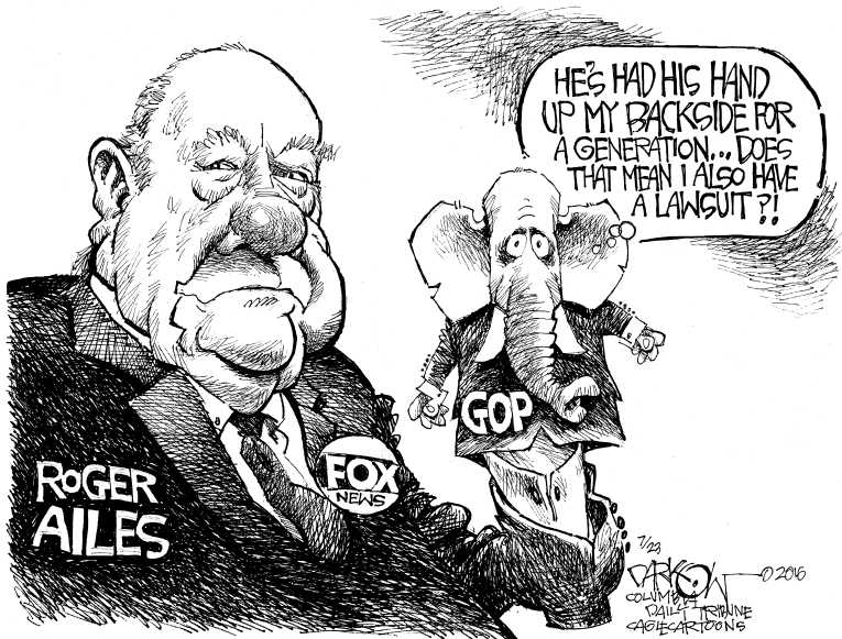 Political/Editorial Cartoon by John Darkow, Columbia Daily Tribune, Missouri on Roger Ailes Leaves Fox News