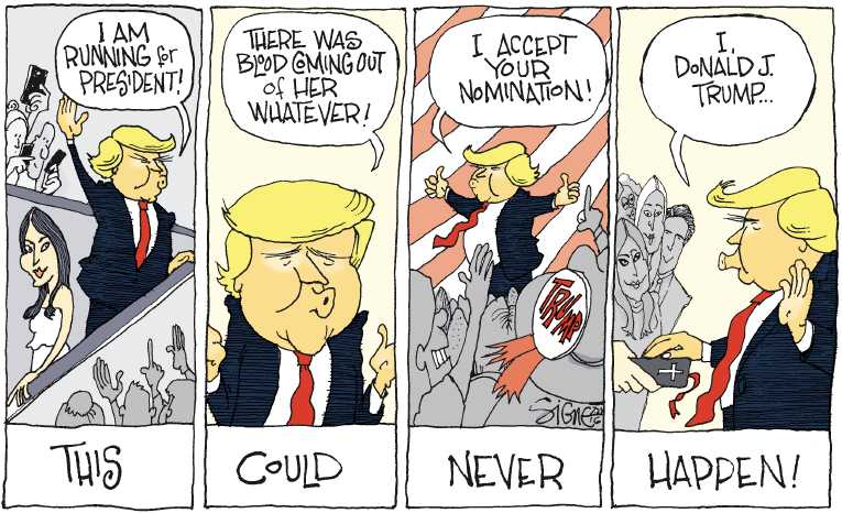 Political/Editorial Cartoon by Signe Wilkinson, Philadelphia Daily News on Trump Message Hits Home