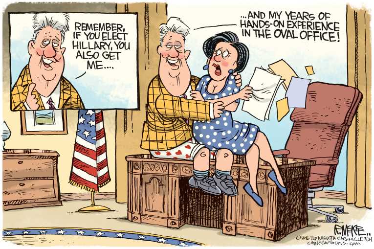Political/Editorial Cartoon by Rick McKee, The Augusta Chronicle on Clinton Making Her Case