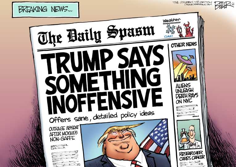 Political/Editorial Cartoon by Nate Beeler, Washington Examiner on Trump Stumbles