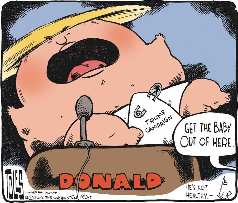 Political/Editorial Cartoon by Tom Toles, Washington Post on Trump Stumbles